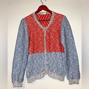 Anthropologie Moth Red Gray Marled Zip sweater Size XL